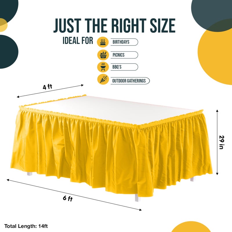 Exquisite Ruffle Table Skirt Yellow 6 Pack 14 Ft Long Table Skirts for Rectangle Tables 6ft Plus or Round Tables Skirts with Adhesive Strip for Gender Reveal Decor & Happy Birthday Parties - Image 4